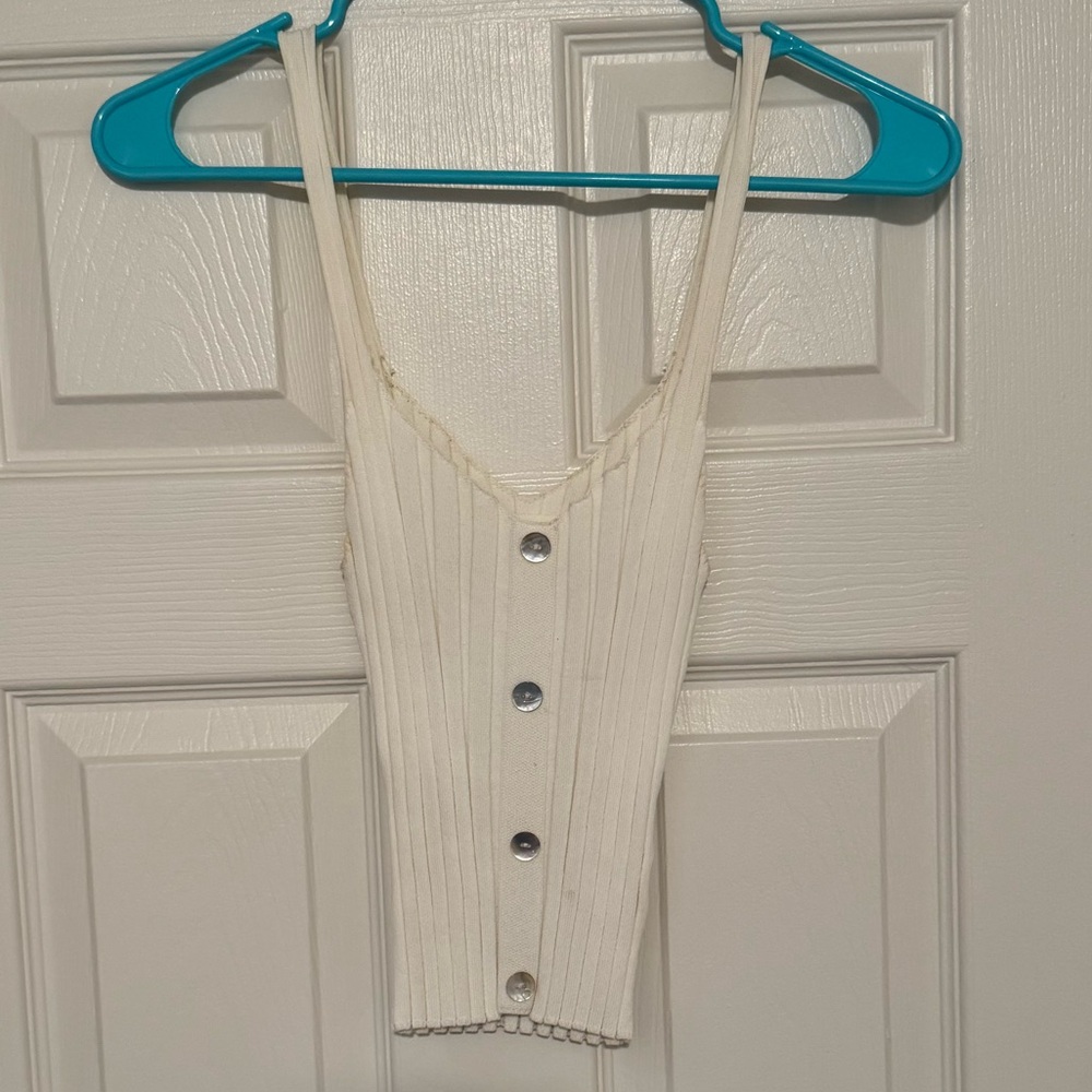 Lost + Wander White Stretchy Button Tank Top